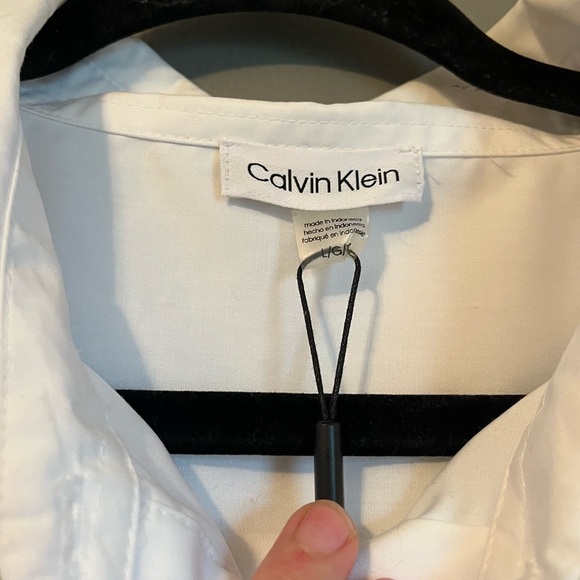 NWT Calvin Klein Sz Lrg Women’s Logo Trim Long Sleeve Cotton Button-down Top $89 - Picture 7 of 12